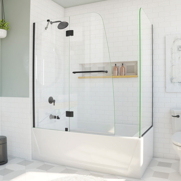 Matte Black Frameless Hinged Tub Door with Return Panel