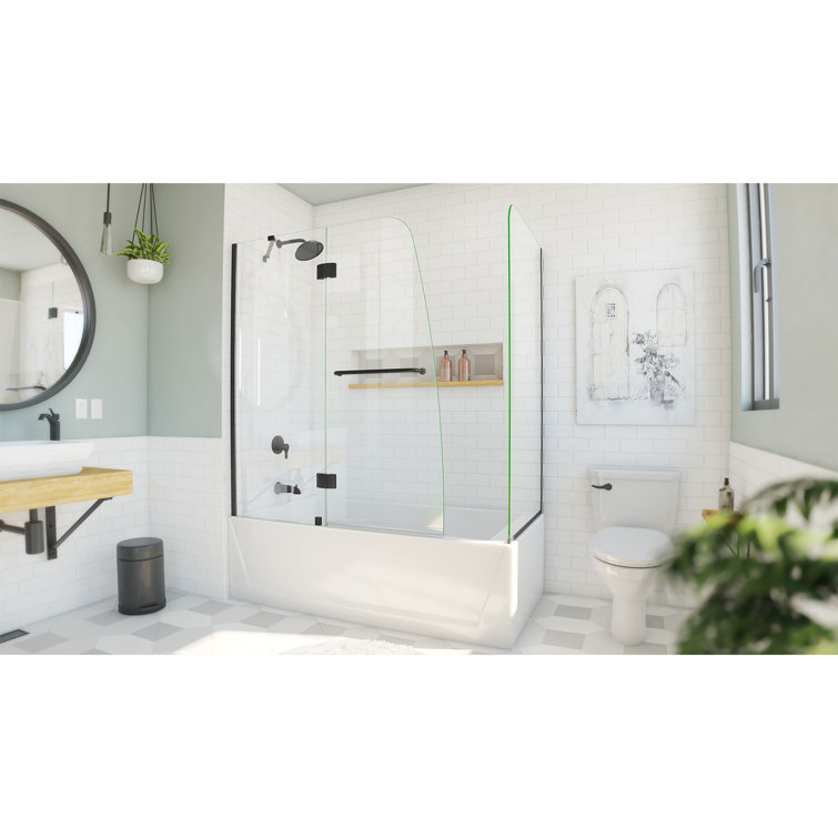 Matte Black Frameless Hinged Tub Door with Return Panel