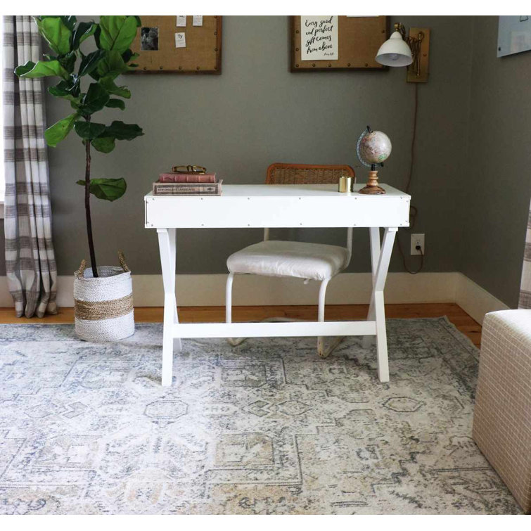 Ivory and Beige Polyester Medium Pile Washable Area Rug 7'10" x 10'2"