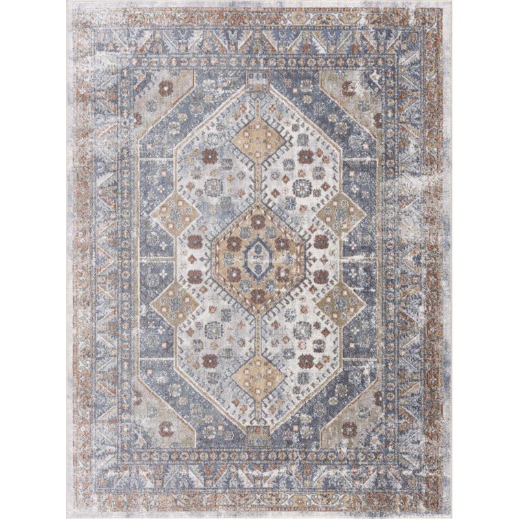 Blue Rectangular 8' x 10' Machine Washable Synthetic Rug