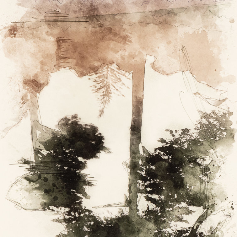 Tree Sketch II Watercolor Painting with Oak Frame