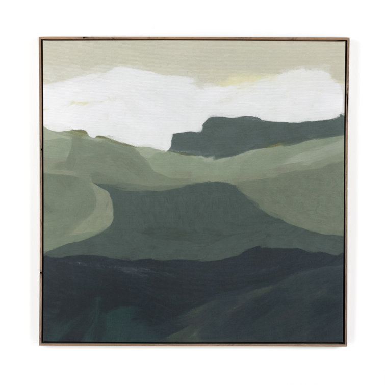 Surrey Green Landscape Print on Canvas with Walnut Frame
