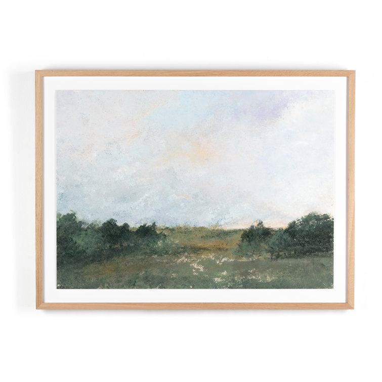Large White Framed Landscape Acrylic Painting on Paper