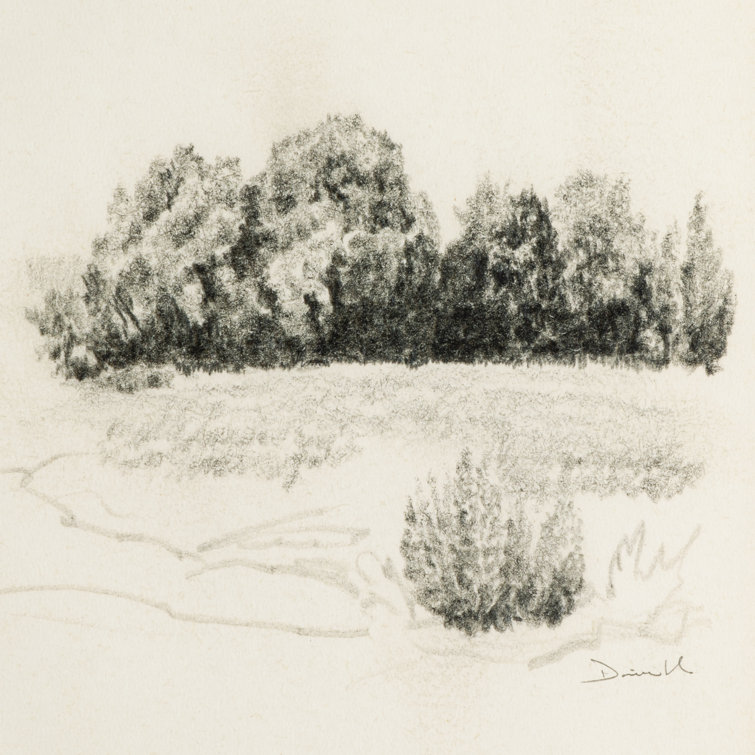 Charcoal Landscape Print in Rustic Walnut Frame, 32" x 32"