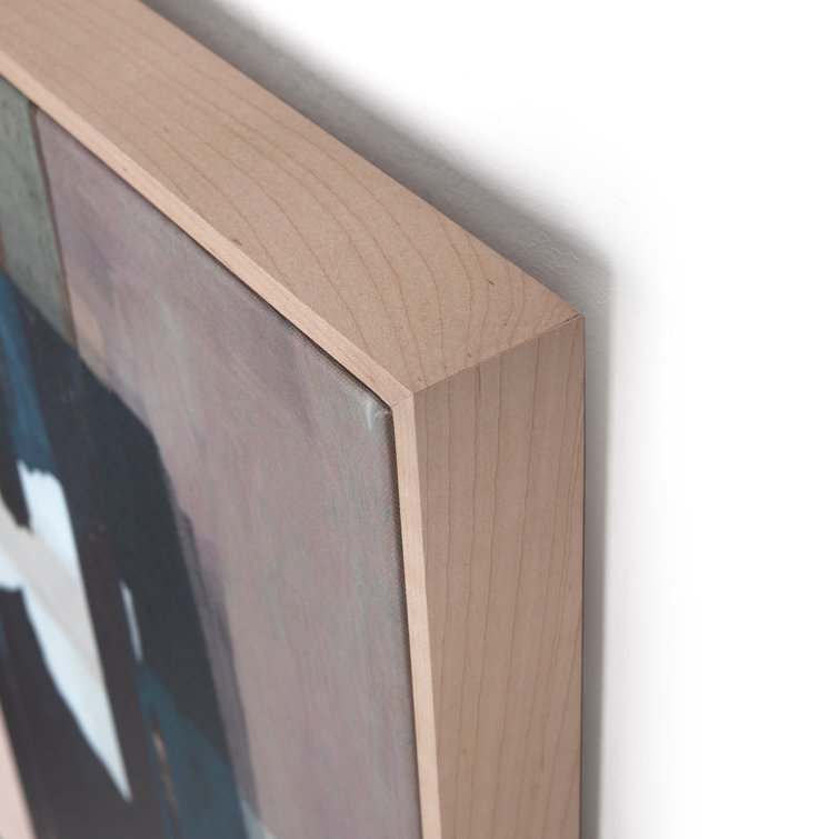 Large Abstract White and Black Canvas Print with Maple Frame