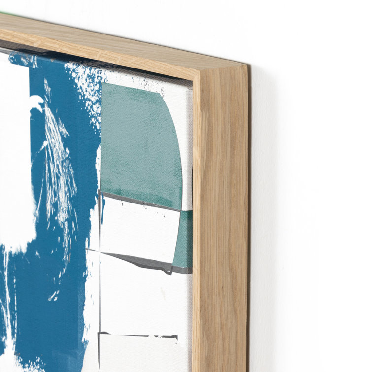Large Abstract Watercolor Canvas Diptych with White Oak Frame