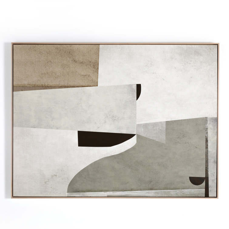 Large Abstract Canvas Art with Light Brown Floater Frame