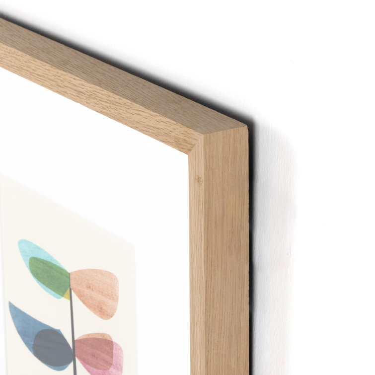 Modern Minimalist Multicolor Plant Art in Oak Frame