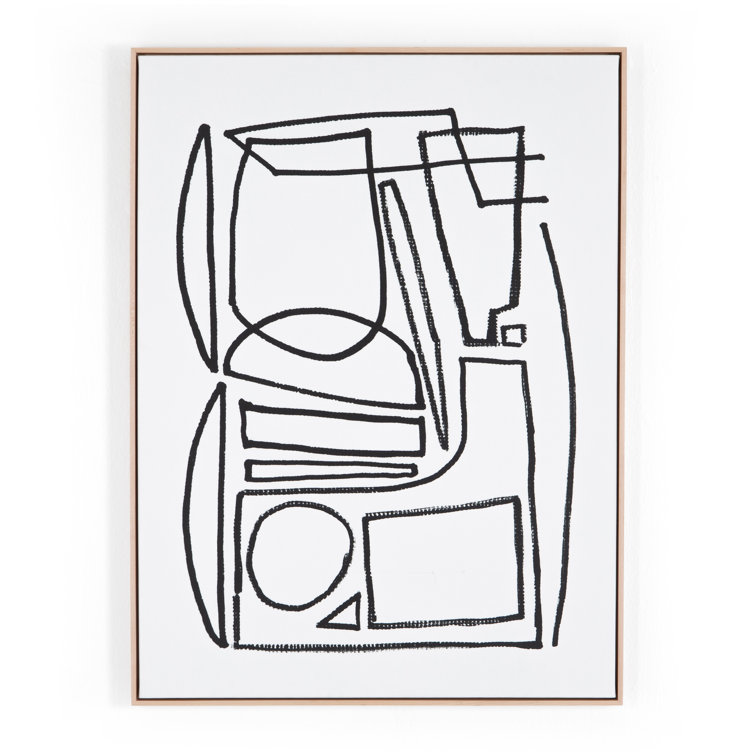 Large Abstract Black and White Canvas with Natural Wood Frame