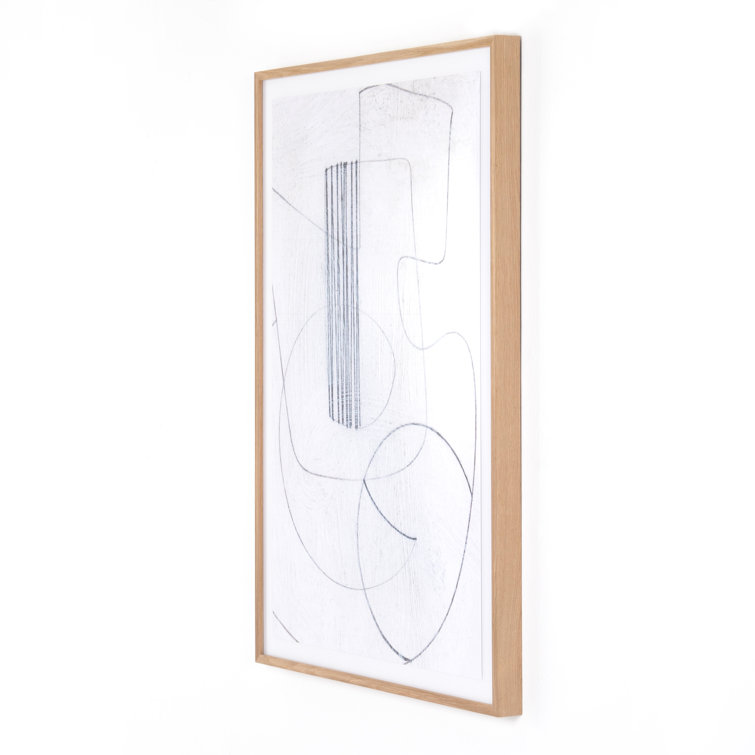 Large Abstract Black and White Canvas Art with Oak Frame