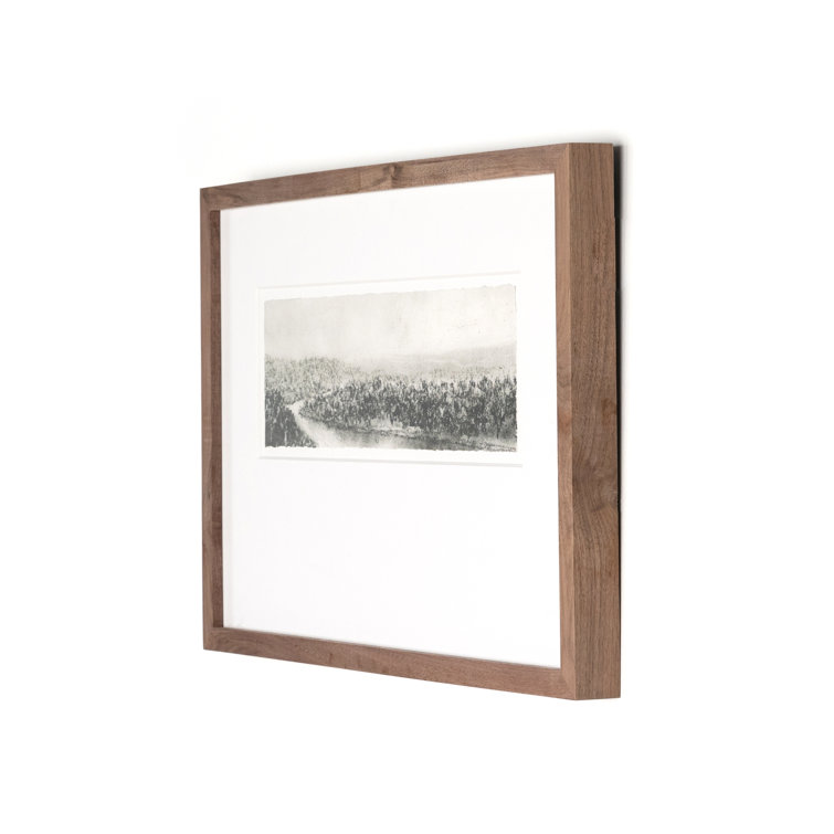 Walnut Framed Black and White Landscape Drawing Print
