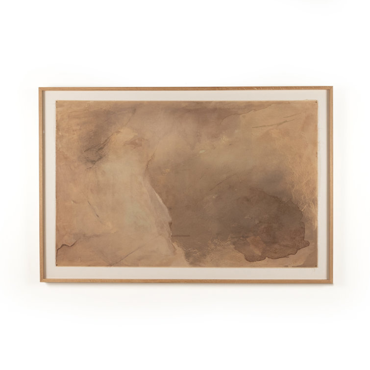 Large Neutral Abstract Canvas Painting with Oak Frame
