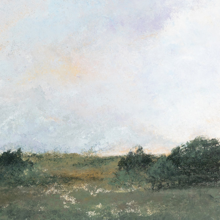 Large White Framed Landscape Acrylic Painting on Paper