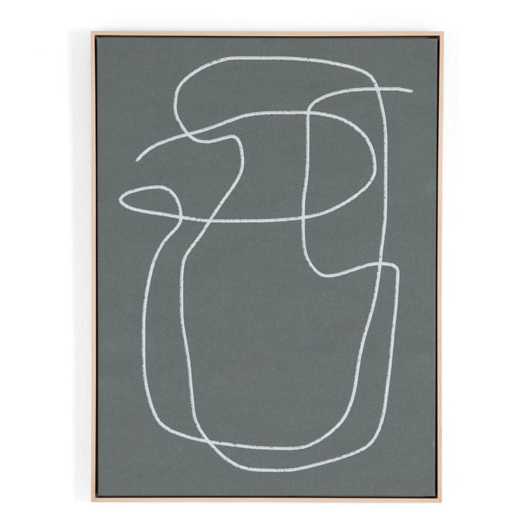 Gray and White Abstract Line Art in Maple Frame