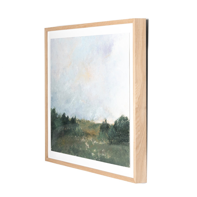 Large White Framed Landscape Acrylic Painting on Paper