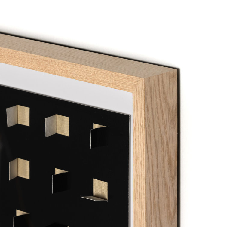 Tan and Black Abstract Canvas Wall Art with Oak Frame