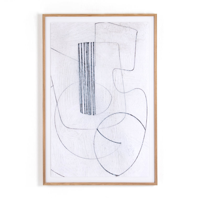 Large Abstract Black and White Canvas Art with Oak Frame