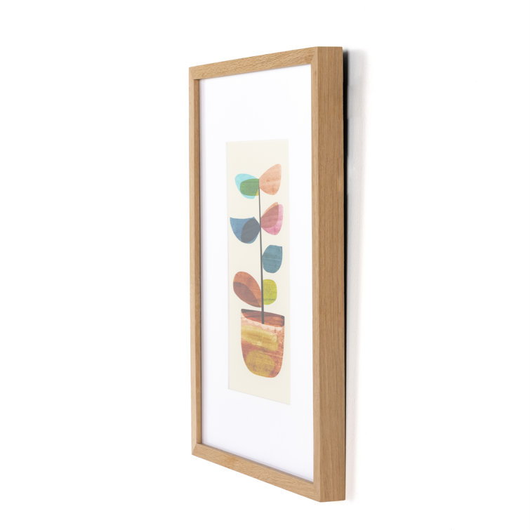 Modern Minimalist Multicolor Plant Art in Oak Frame