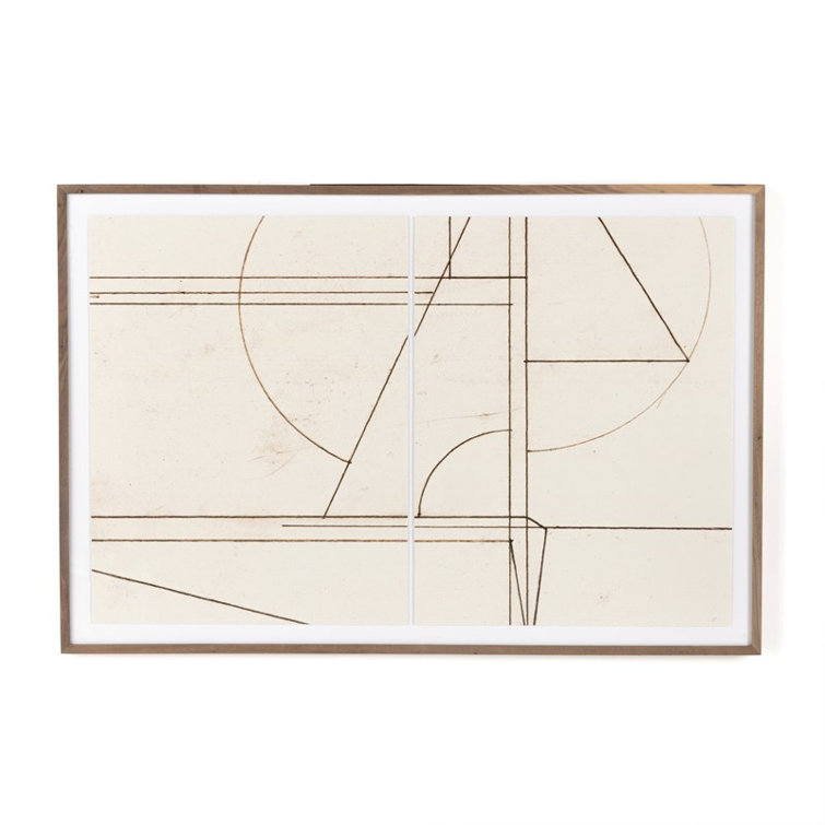 Modern Geometric Linework Wall Art with Walnut Frame