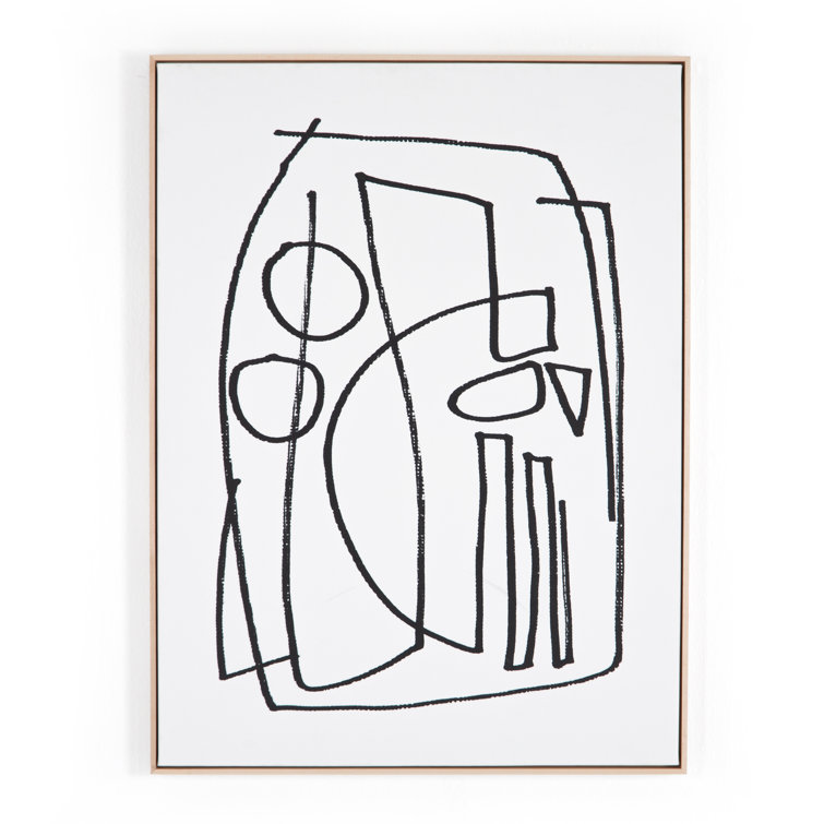 Dan Hobday Abstract Shapes Canvas Drawing Print with Natural Maple Frame