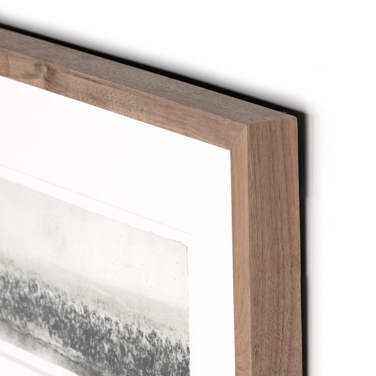 Walnut Framed Black and White Landscape Drawing Print