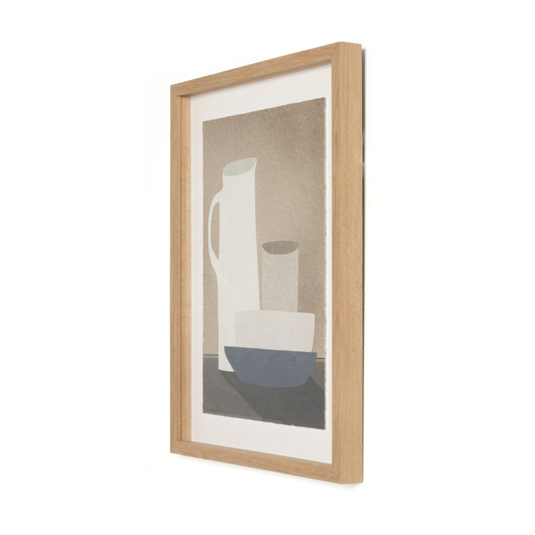 Jug and Bowls Sepia Framed Print in Oak Wood