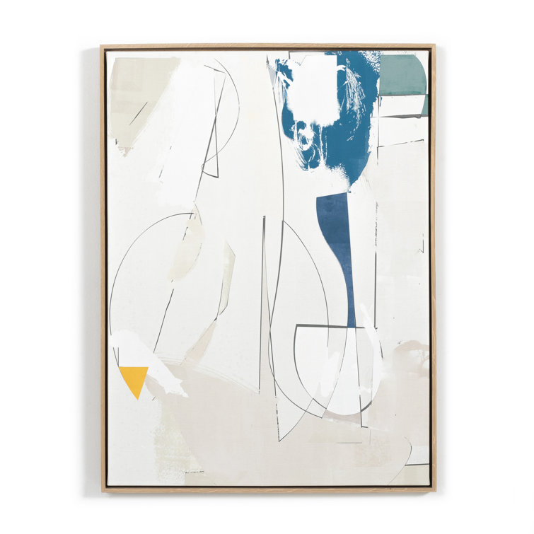 Large Abstract Watercolor Canvas Diptych with White Oak Frame