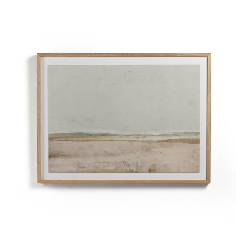 Serene Coastal Landscape Canvas Print with Oak Frame