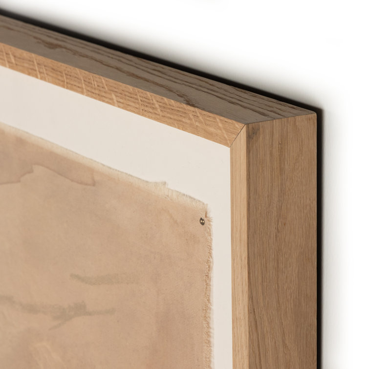 Large Neutral Abstract Canvas Painting with Oak Frame