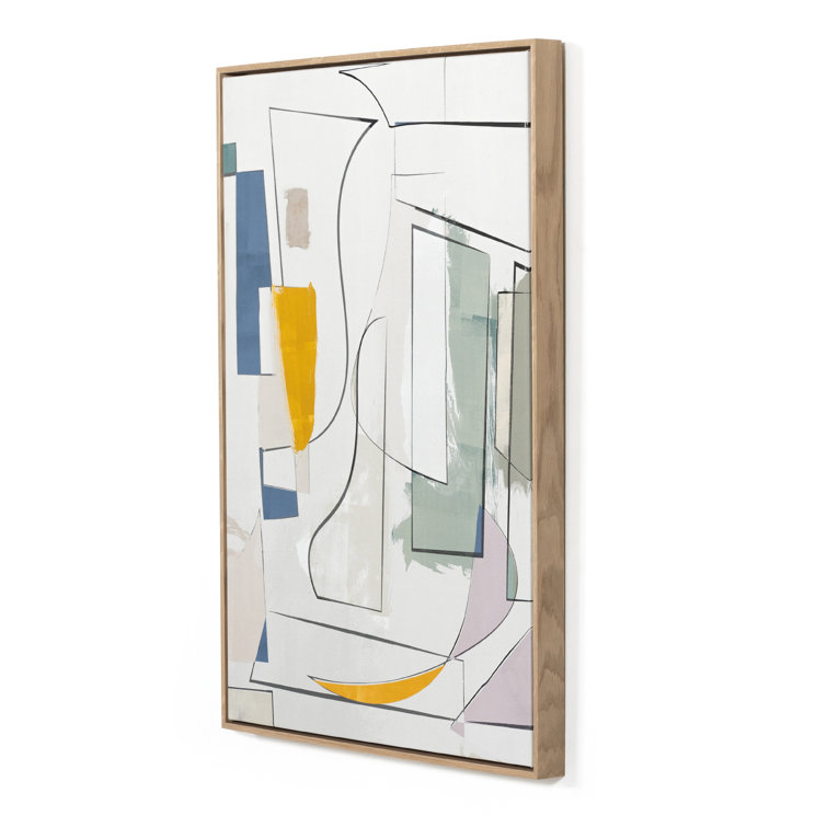Large Abstract Watercolor Canvas Diptych with White Oak Frame