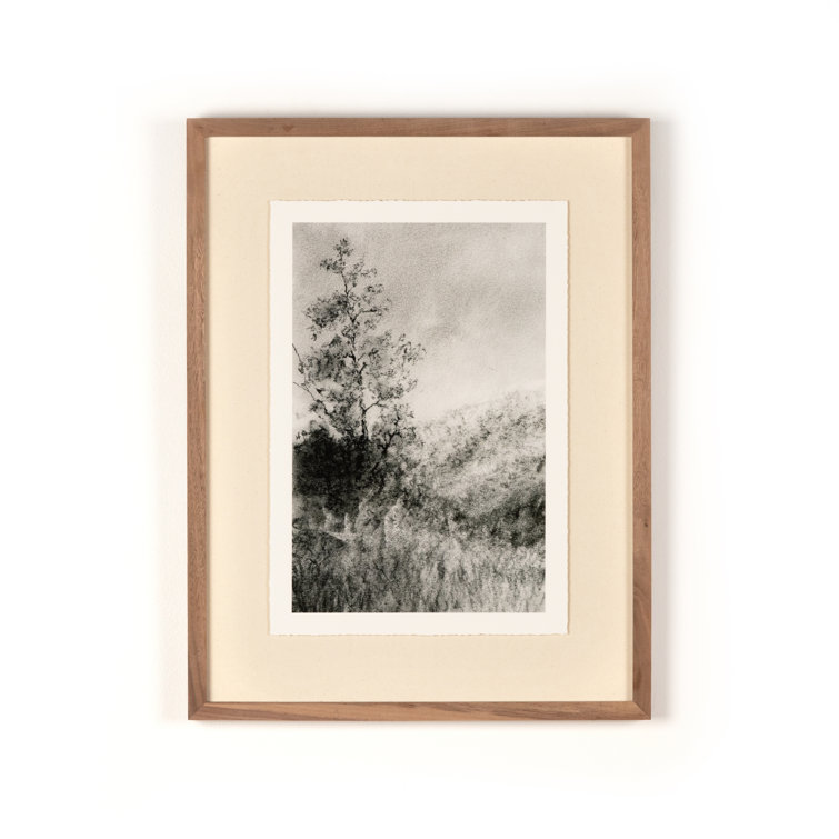Vertical Black and White Landscape Art with Walnut Frame