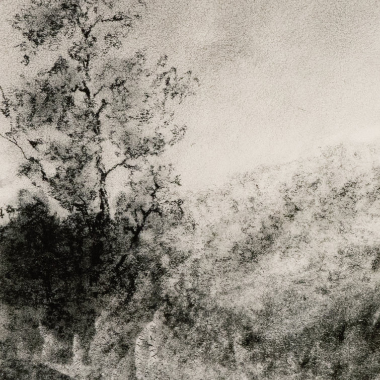 Vertical Black and White Landscape Art with Walnut Frame