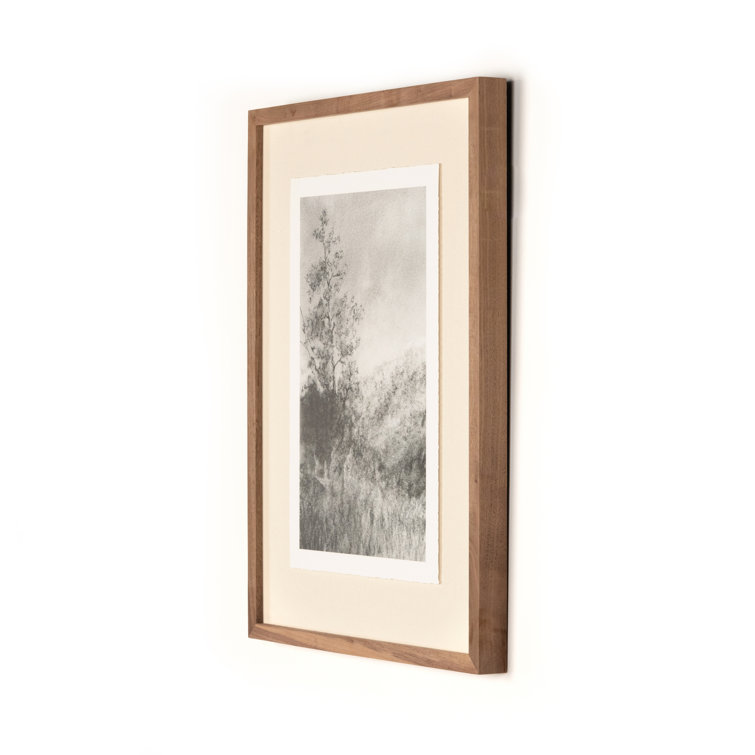 Vertical Black and White Landscape Art with Walnut Frame