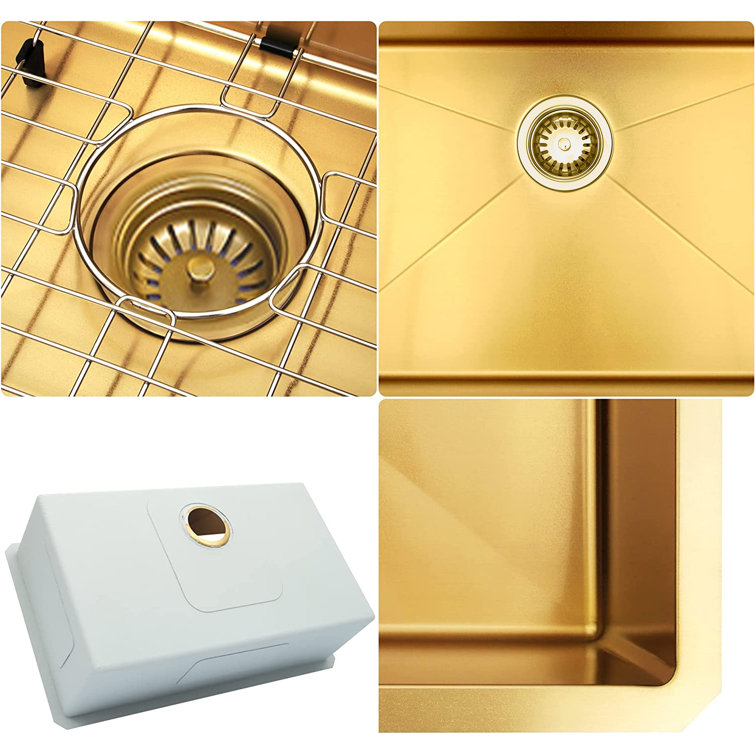 30'' Gold PVD Stainless Steel Single Bowl Drop-In Kitchen Sink