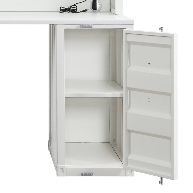 White Wood Writing Desk with Hutch and Drawer