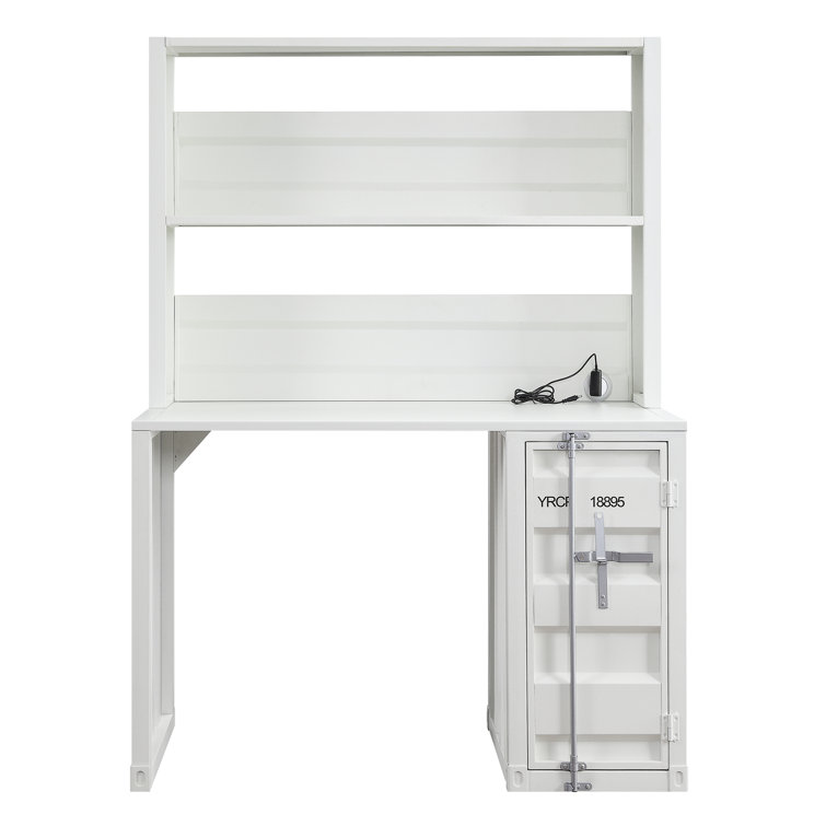 White Wood Writing Desk with Hutch and Drawer