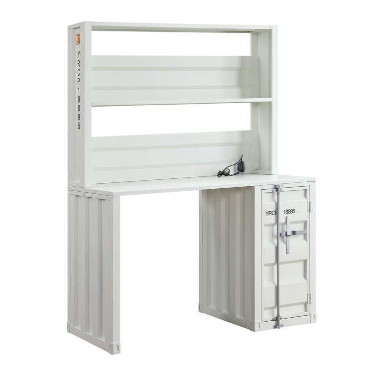 White Wood Writing Desk with Hutch and Drawer