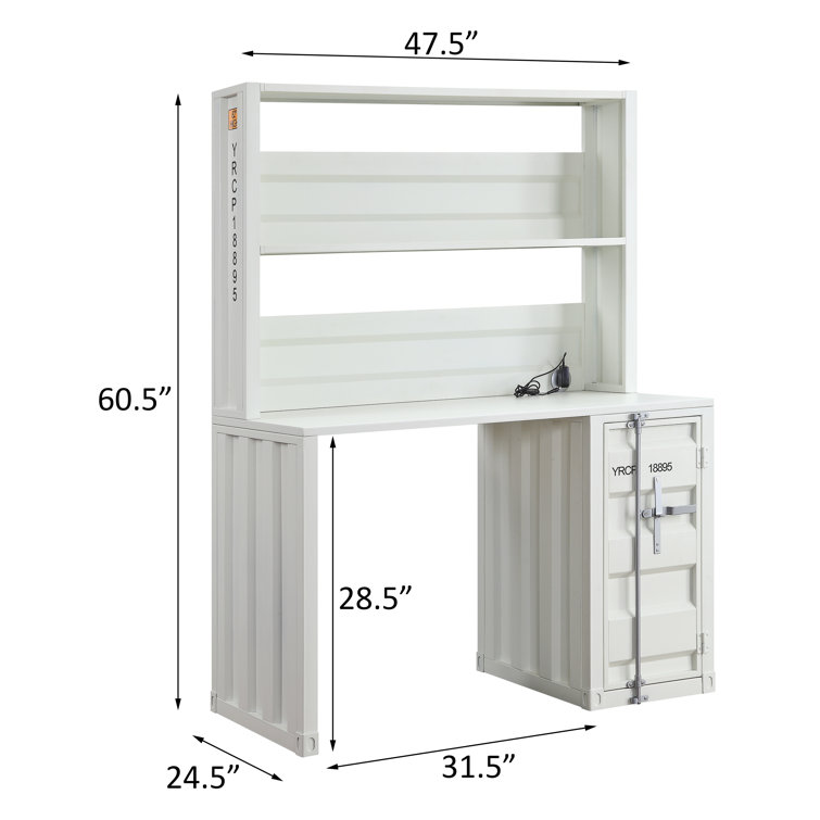 White Wood Writing Desk with Hutch and Drawer