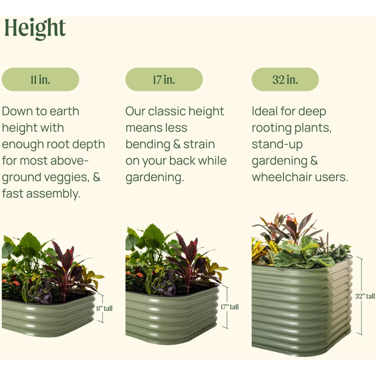 17" Tall Olive Green Modular Metal Outdoor Raised Garden Bed