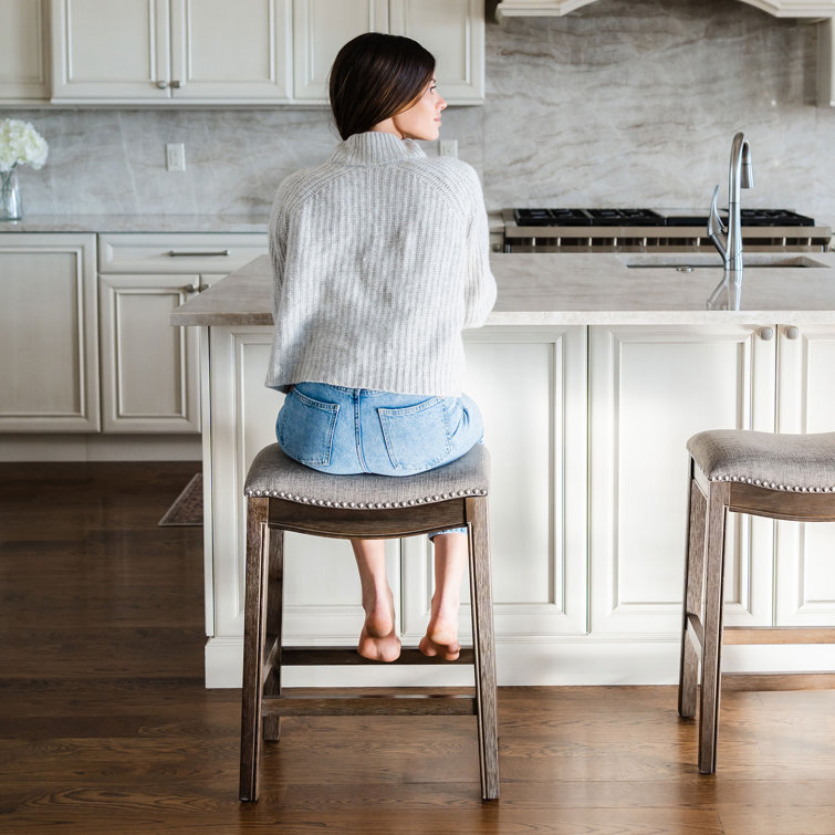 Adrien Gray Wirebrush Backless Saddle Wood Counter Stool