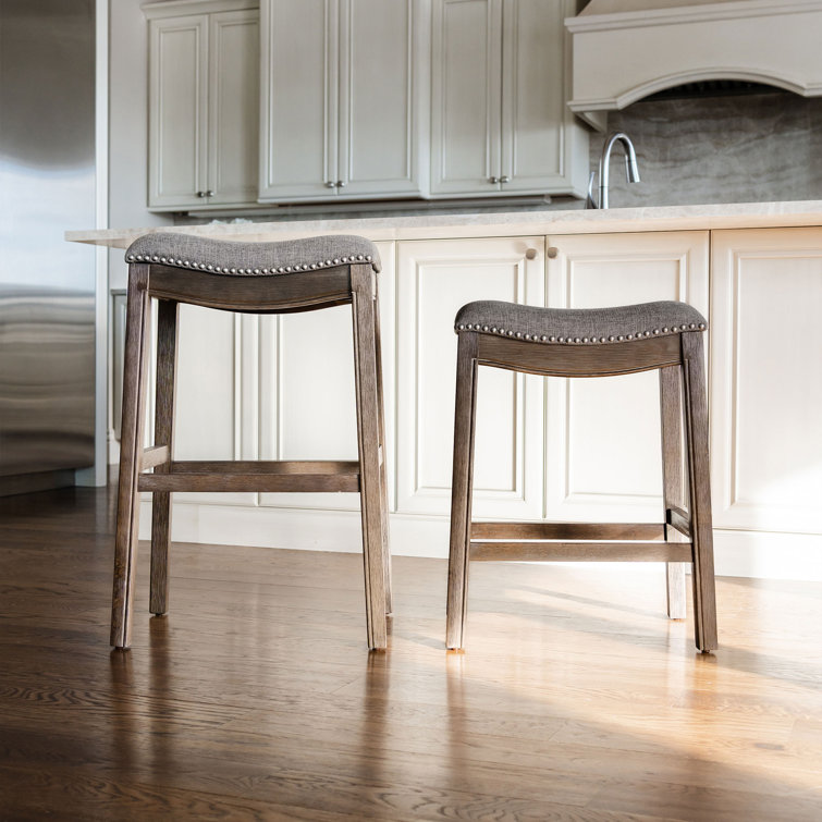 Adrien Gray Wirebrush Backless Saddle Wood Counter Stool