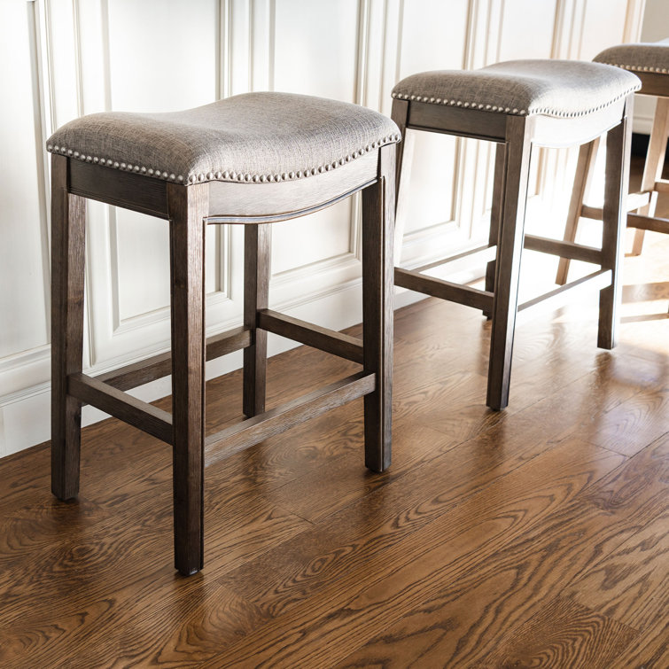 Adrien Gray Wirebrush Backless Saddle Wood Counter Stool