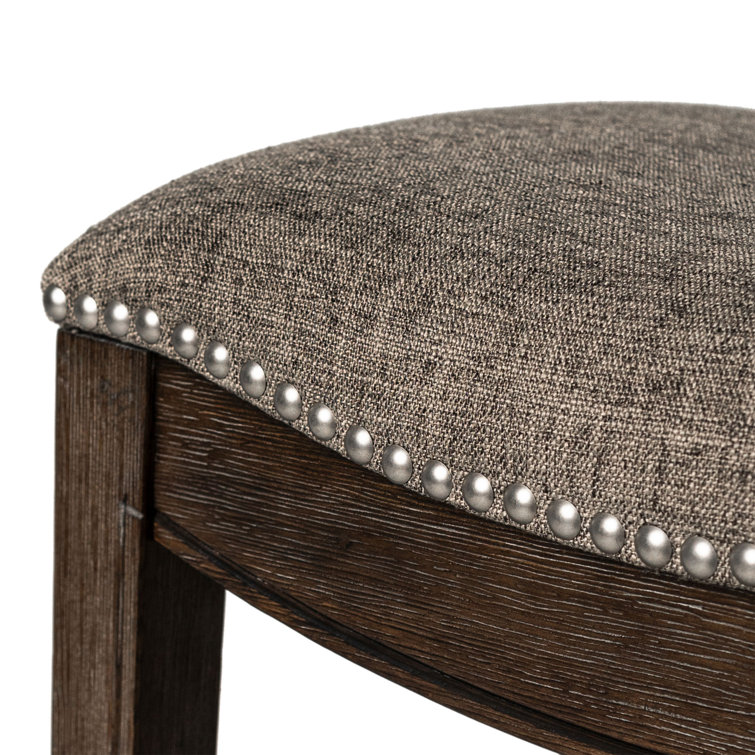 Adrien Gray Wirebrush Backless Saddle Wood Counter Stool