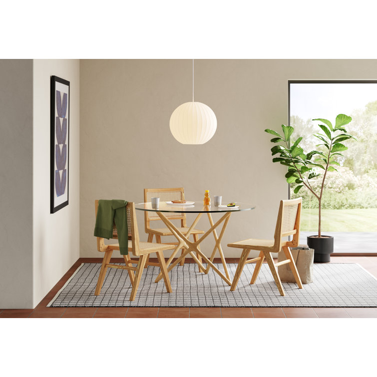 Hattie Natural Brown Wood and Woven Cane Side Chair, Set of 2
