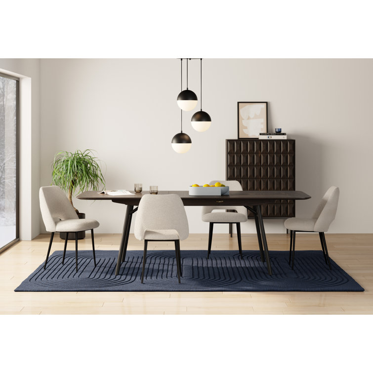White Boucle Upholstered Side Chair with Metal Legs, Set of 2