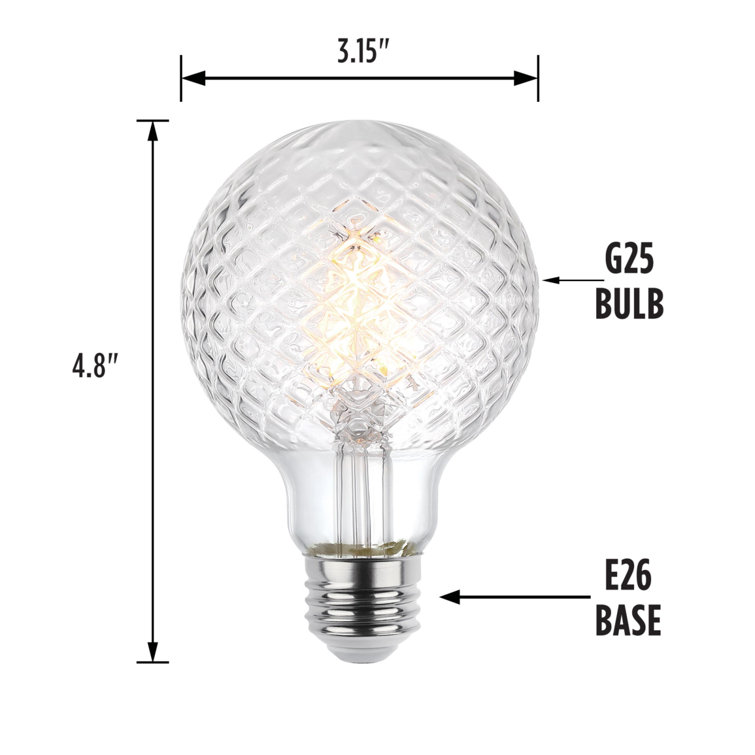 Clear Cut Glass G25 Dimmable Decorative LED Light Bulbs, Pack of 6