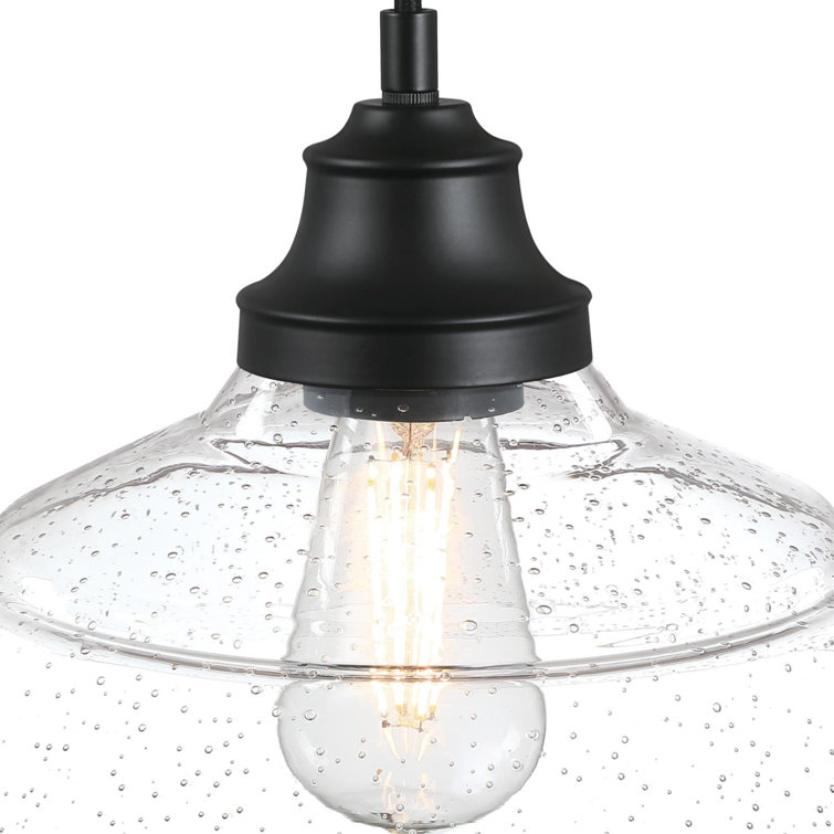 Matte Black Vintage Pendant with Clear Seeded Glass Shade