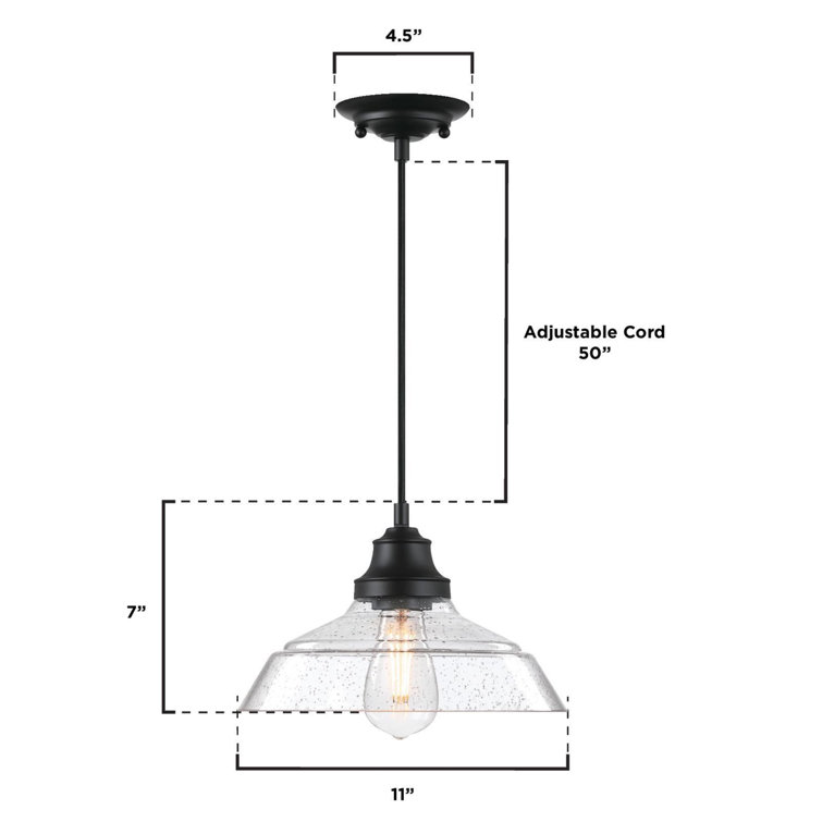 Matte Black Vintage Pendant with Clear Seeded Glass Shade