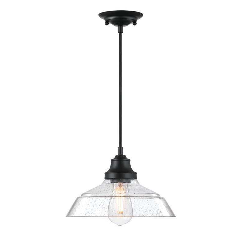 Matte Black Vintage Pendant with Clear Seeded Glass Shade