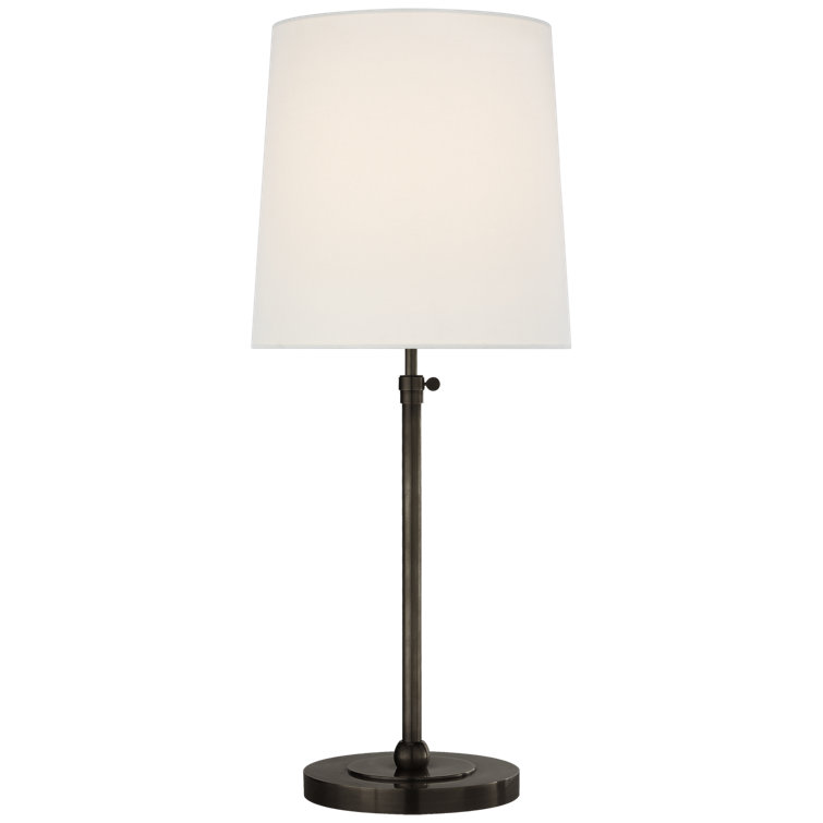 Adjustable Hand-Rubbed Antique Brass Outdoor Table Lamp with Fabric Shade